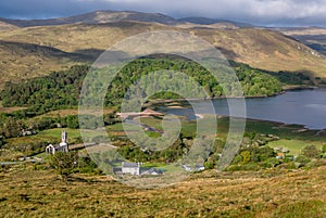 The lough and ruined church, Dunlewey. Donegal