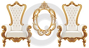 Louis XVI style chair with golden neoclassic ornaments photo