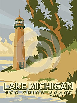 Michigan. The Third Coast. The great lakes state. Touristic poster in vector photo