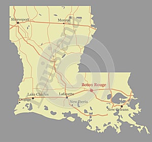 Louisiana accurate vector exact detailed State Map with Community Assistance and Activates Icons Original pastel Illustration. Un