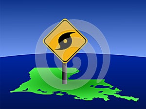 Louisiana map hurricane sign