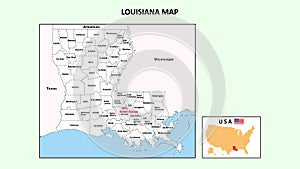 Louisiana Map. Political map of Louisiana with boundaries in white color