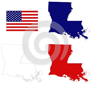 Louisiana map with USA flag - state in the southeastern region of the United States