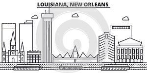 Louisiana, New Orleans architecture line skyline illustration. Linear vector cityscape with famous landmarks, city
