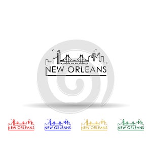 Louisiana, new orleans architecture line skyline multi color icon. Simple thin line, outline vector of cities icons for ui and ux
