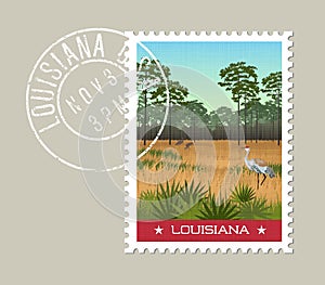 Louisiana postage stamp of wetland nature preserve.