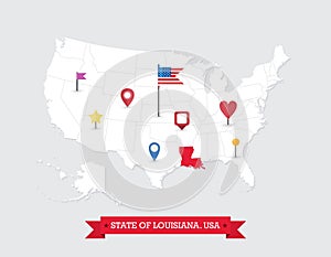 Louisiana State map highlighted on USA map