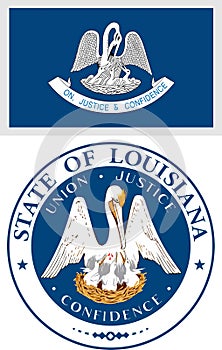 Louisiana US State Flag and Coat of Arm Design illustration Vector