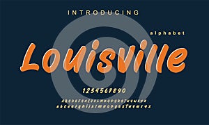 Louisville font. Elegant alphabet letters font and number