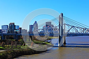 Louisville, Kentucky skyline with John F Kennedy Bridge photo