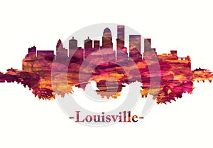 Louisville Kentucky skyline in red