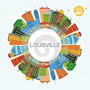 Louisville Kentucky USA City Skyline with Color Buildings, Blue Sky and Copy Space