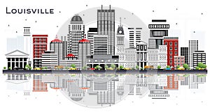 Louisville Kentucky USA City Skyline with Gray Buildings and Reflections Isolated on White