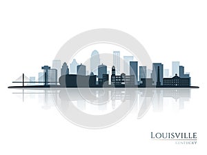 Louisville skyline silhouette with reflection.