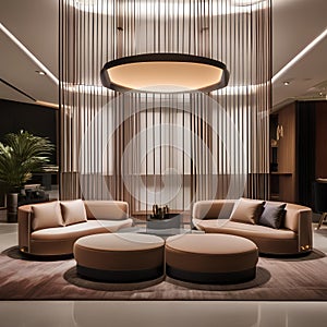 A lounge area boasting smart, shape-shifting furniture and immersive interactive lighting displays1