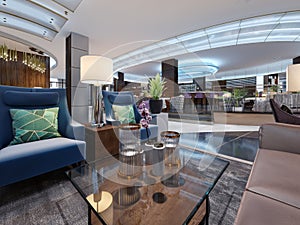 Lounge area of a hotel, design lobby