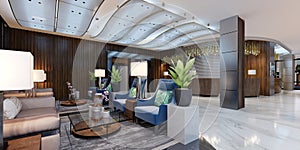 Lounge area of a hotel, design lobby