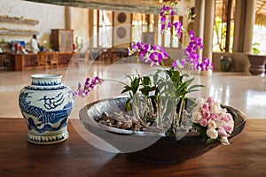 Lounge area in lobby of Caribbean resort hotel