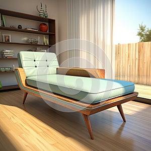 Mid-century Retro Sofa Design With Wood And Blue