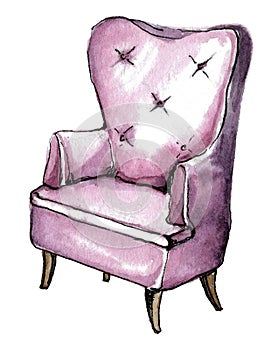 Lounge chair in the living room purple with a high back and armrests