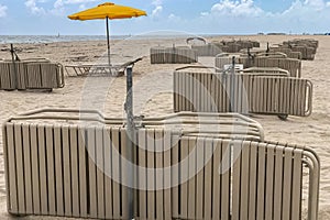Lounge Chairs Stacked And Locked On South Florida Resort Beach