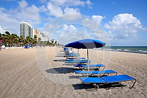 Lounge chairs and umbrellas on Fort Lauderdale Beach