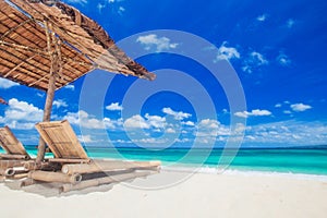 Lounge chairs under tent on beach