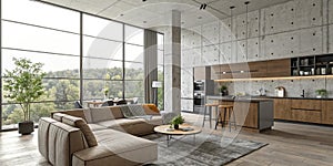 The lounge and double space living room and kitchen interior photo