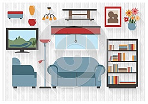 Lounge Furniture Icons with Couch and Bookcase