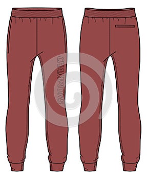 Lounge Jogger bottom Pants design flat sketch vector illustration, Track pants concept with front and back view, Sweatpants for