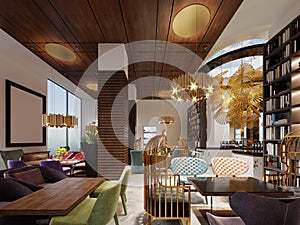 Lounge library with modern style bar