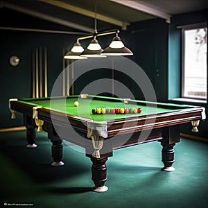 a lounge with a pool table