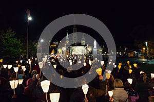 Lourdes, France. October 21 2017 Candle lights in the Mary Procession