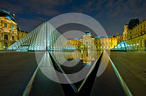 Louvre museum at night, Paris, France