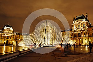 Louvre Museum and Pyramid at night, Paris, France