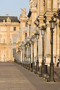 Louvre museum row of lamps - France - Paris