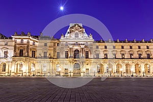 Louvre palace at night, Paris, France