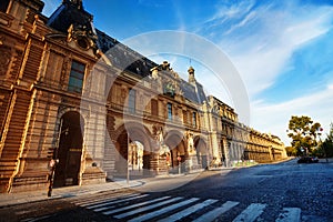 Louvre Palace on street Quai Francois Mitterrand