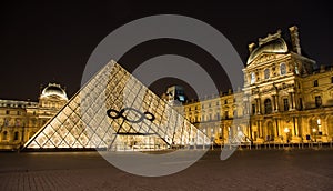 The Louvre of Paris in France by night