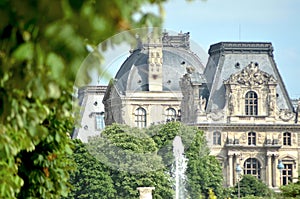 The Louvre, Paris, seen through the trees of the Tuileries.