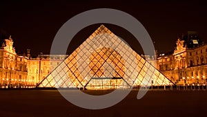 Louvre pyramid by night