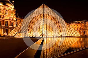 Louvre pyramid by night