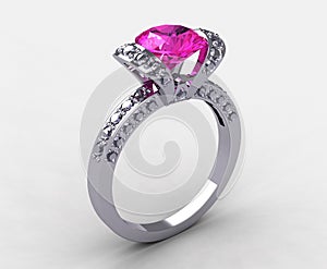 Lovable 18k white gold pink sapphire ring photo