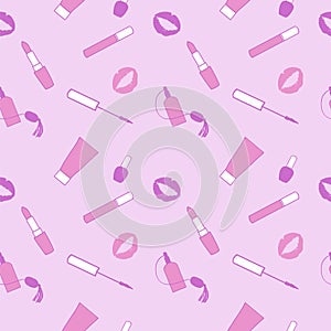 Lovander and pink makeup seamless vector pattern for momen.