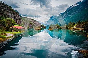 Lovatnet lake Beautiful Nature Norway. photo