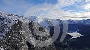 Lovatnet from mount Hoven in Loen in Vestland in Norway