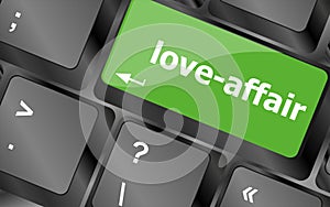 Love-affair on key or keyboard showing internet dating concept
