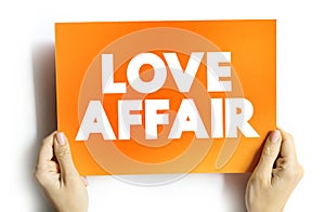 Love affair text quote on card, concept background