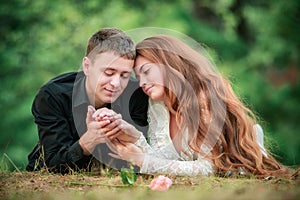 Love and affection between a young couple photo