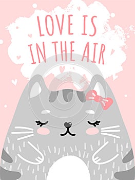 Love is in the air greeting card cute kitty